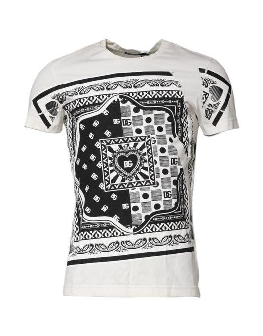 Dolce & Gabbana Weißes T-Shirt mit Logo-Bandana-Druck aus Baumwolle