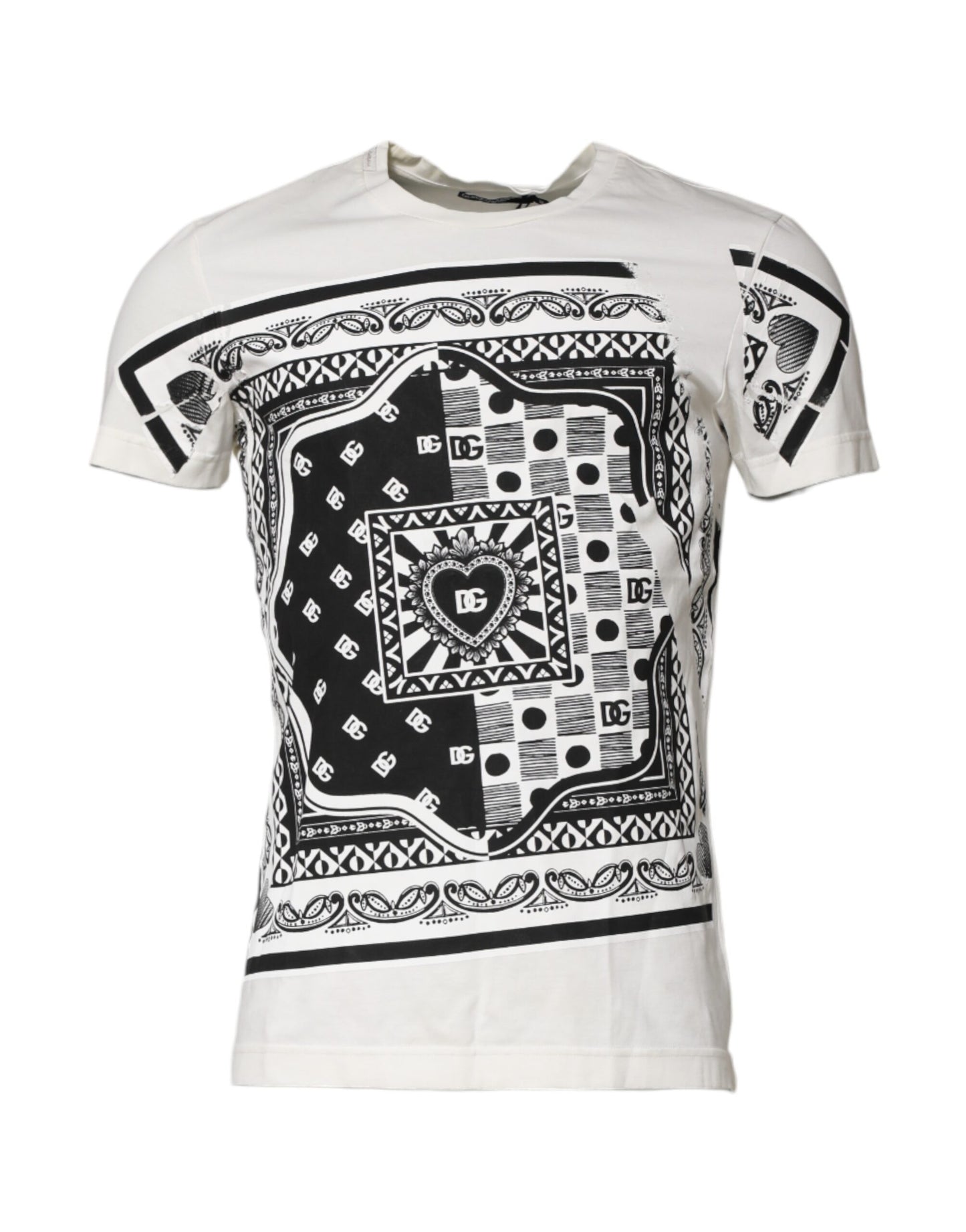 Dolce & Gabbana Weißes T-Shirt mit Logo-Bandana-Druck aus Baumwolle