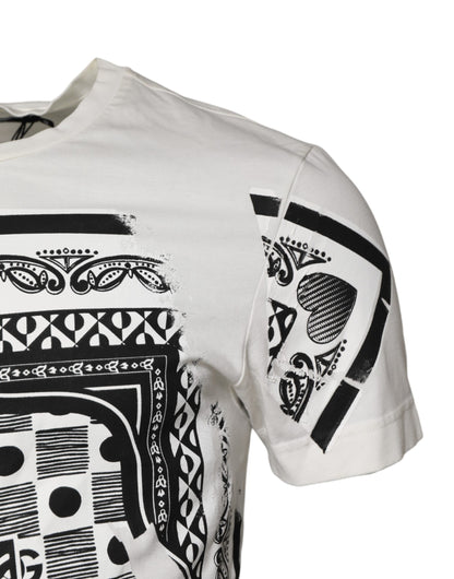 Dolce & Gabbana Weißes T-Shirt mit Logo-Bandana-Druck aus Baumwolle