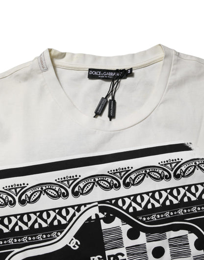 Dolce & Gabbana Weißes T-Shirt mit Logo-Bandana-Druck aus Baumwolle