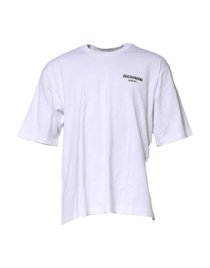 Dolce & Gabbana Weißes T-Shirt mit Rundhalsausschnitt und Logodruck aus Baumwolle