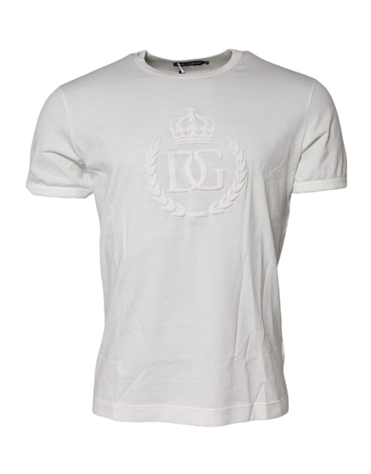 Dolce & Gabbana Weißes Baumwoll-T-Shirt mit DG-Kronenprägung
