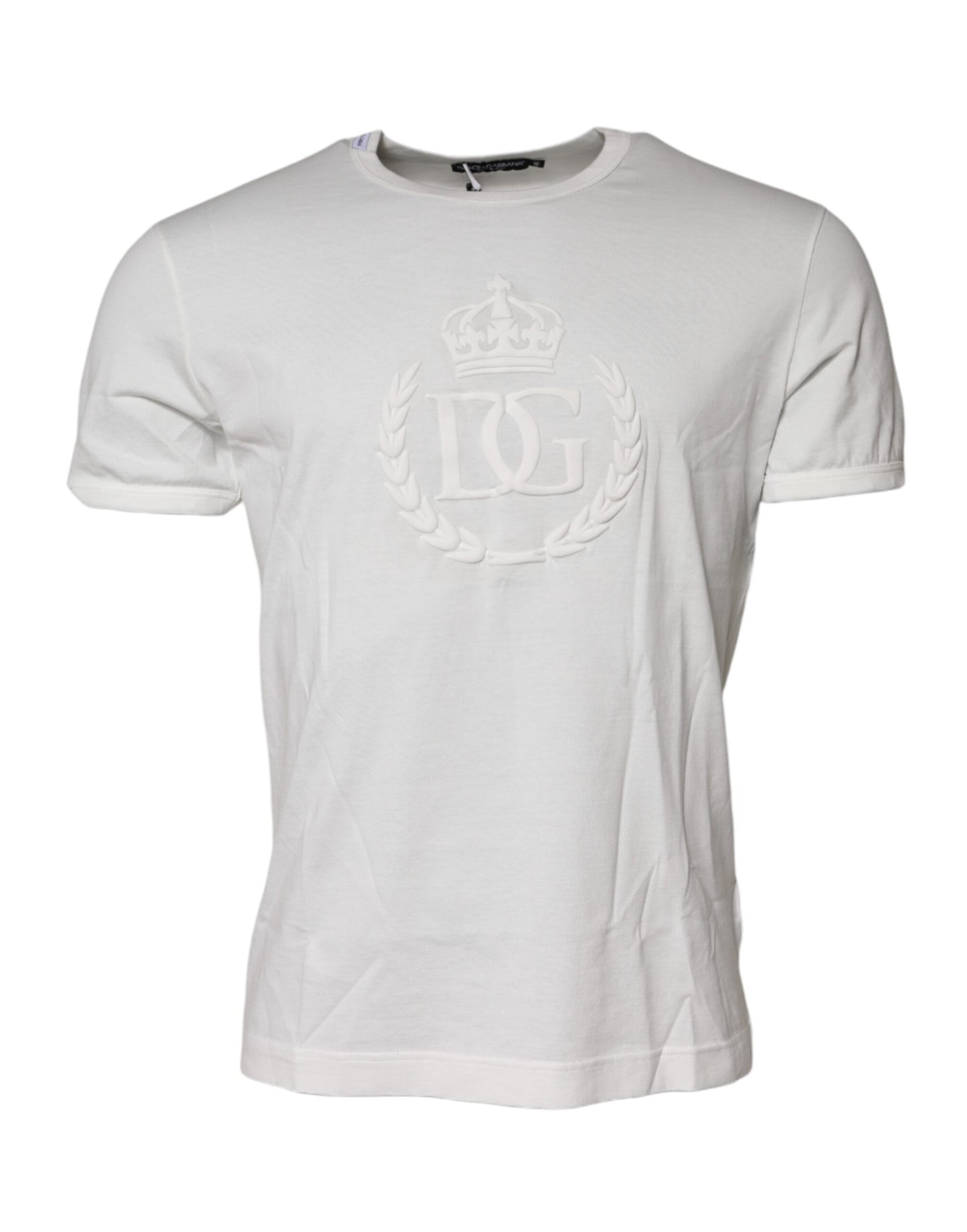 Dolce & Gabbana Weißes Baumwoll-T-Shirt mit DG-Kronenprägung