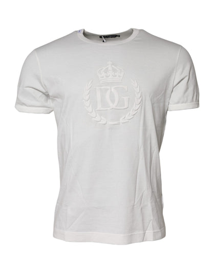 Dolce & Gabbana Weißes Baumwoll-T-Shirt mit DG-Kronenprägung