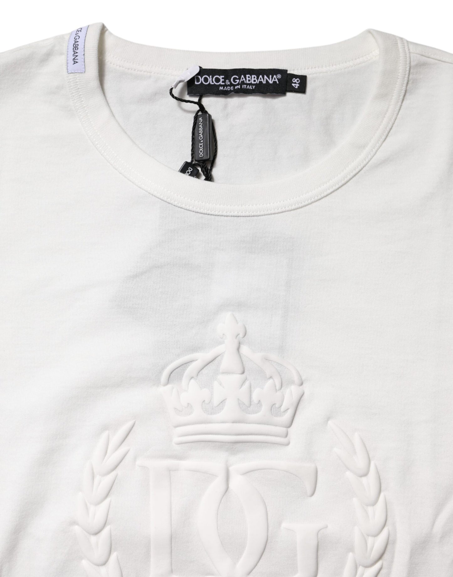 Dolce & Gabbana Weißes Baumwoll-T-Shirt mit DG-Kronenprägung