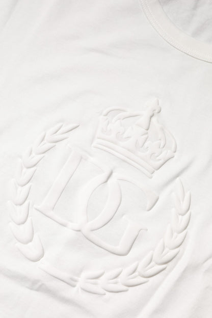 Dolce & Gabbana Weißes Baumwoll-T-Shirt mit DG-Kronenprägung