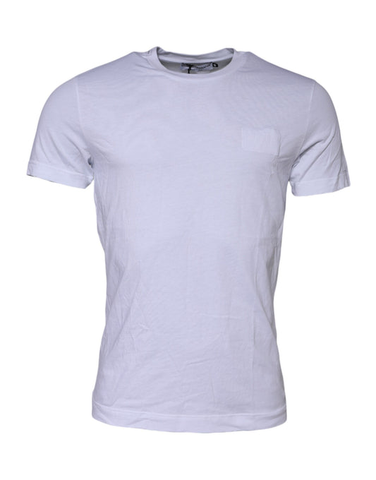 Dolce & Gabbana Weißes T-Shirt mit Rundhalsausschnitt und Logo-Patch aus Baumwolle