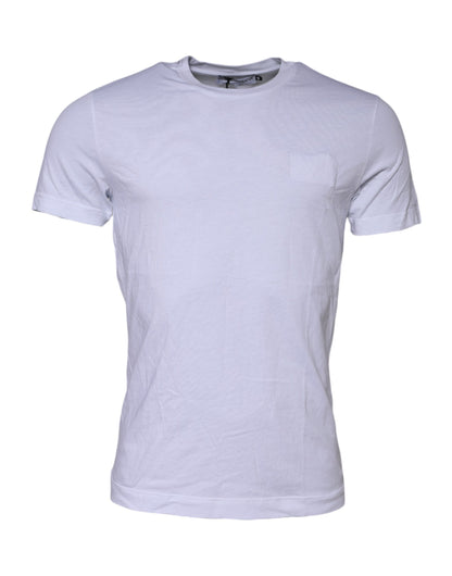 Dolce & Gabbana Weißes T-Shirt mit Rundhalsausschnitt und Logo-Patch aus Baumwolle