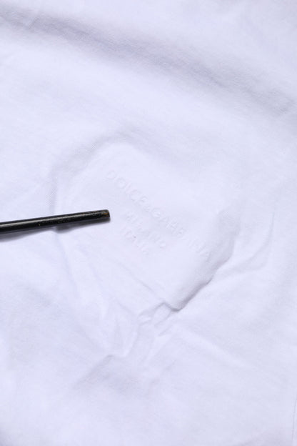 Dolce & Gabbana Weißes T-Shirt mit Rundhalsausschnitt und Logo-Patch aus Baumwolle