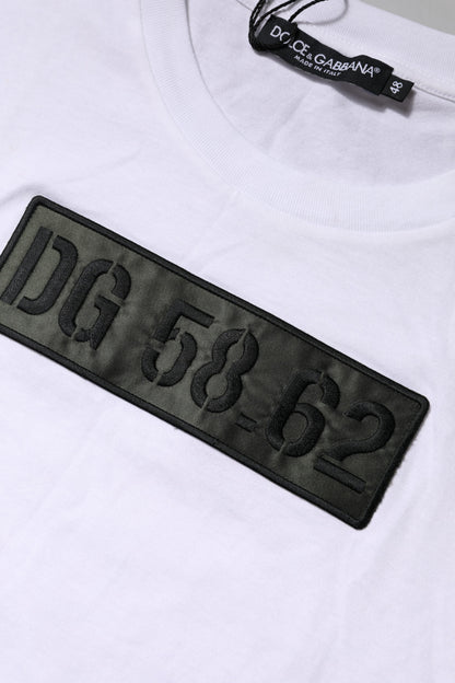 Dolce & Gabbana Weißes T-Shirt mit Logo-Stickerei und Rundhalsausschnitt