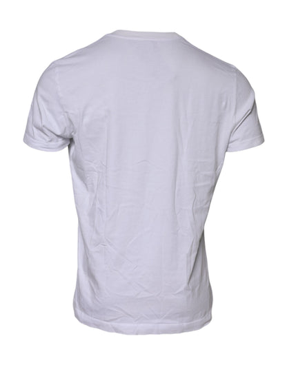 Dolce & Gabbana Weißes T-Shirt mit Rundhalsausschnitt und Logo-Patch aus Baumwolle