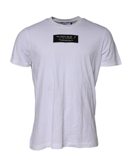 Dolce & Gabbana Weißes T-Shirt mit Rundhalsausschnitt und Logo-Patch aus Baumwolle