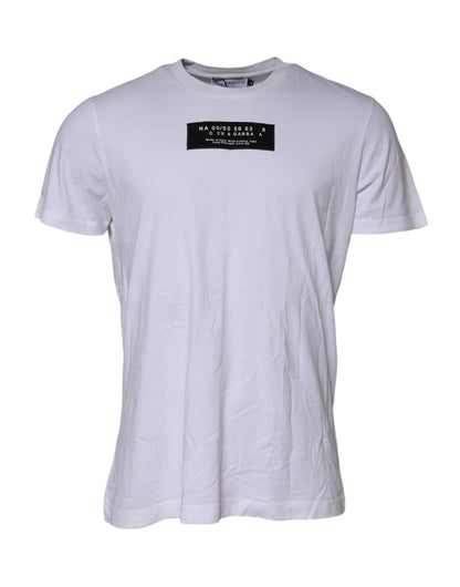 Dolce & Gabbana Weißes T-Shirt mit Rundhalsausschnitt und Logo-Patch aus Baumwolle