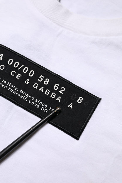 Dolce & Gabbana Weißes T-Shirt mit Rundhalsausschnitt und Logo-Patch aus Baumwolle