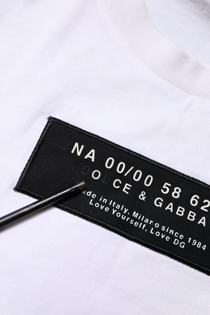 Dolce & Gabbana Weißes T-Shirt mit Rundhalsausschnitt und Logo-Patch aus Baumwolle