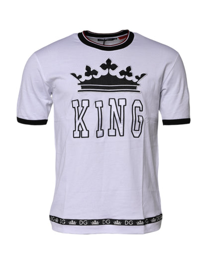 Dolce & Gabbana Weißes Baumwoll-T-Shirt mit Kronenkönig-Stickerei