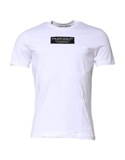 Dolce & Gabbana Weißes T-Shirt mit Rundhalsausschnitt und Logo-Patch aus Baumwolle
