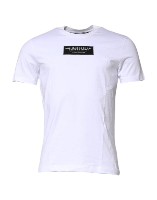 Dolce & Gabbana Weißes T-Shirt mit Rundhalsausschnitt und Logo-Patch aus Baumwolle
