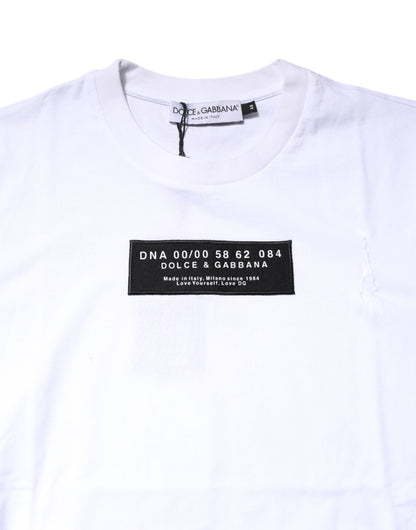Dolce & Gabbana Weißes T-Shirt mit Rundhalsausschnitt und Logo-Patch aus Baumwolle