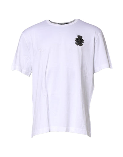 Dolce & Gabbana Weißes Baumwoll-T-Shirt mit DG-Kronen-Stickerei