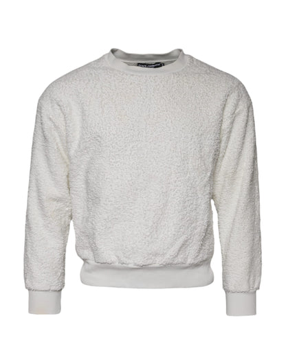Dolce & Gabbana Weißer Baumwollfleece-Pullover mit Rundhalsausschnitt