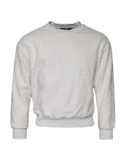 Dolce & Gabbana Weißer Baumwollfleece-Pullover mit Rundhalsausschnitt