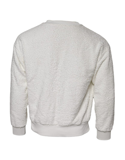 Dolce & Gabbana Weißer Baumwollfleece-Pullover mit Rundhalsausschnitt