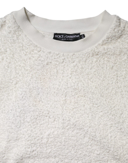 Dolce & Gabbana Weißer Baumwollfleece-Pullover mit Rundhalsausschnitt