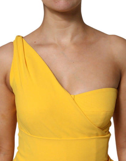 Dolce & Gabbana Gelbes Midikleid mit Seitenschlitz und einer Schulter