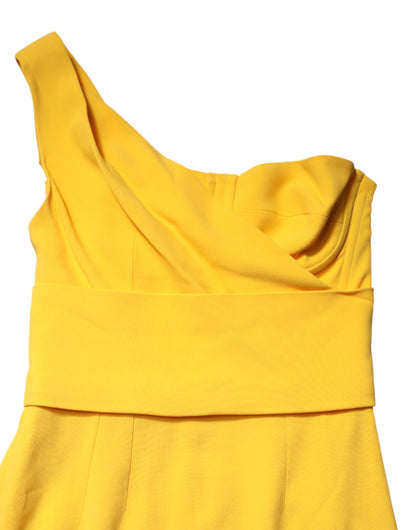 Dolce & Gabbana Gelbes Midikleid mit Seitenschlitz und einer Schulter