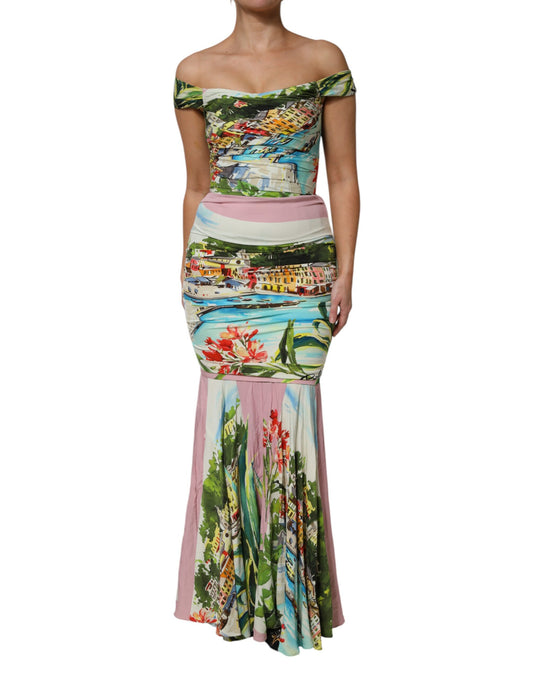 Dolce & Gabbana Multicolor Langes schulterfreies Etuikleid