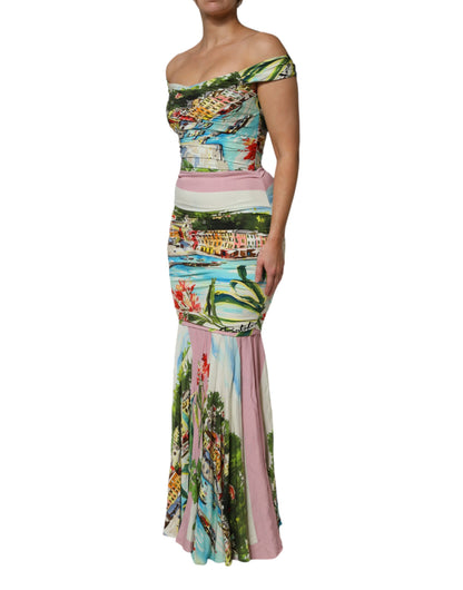 Dolce & Gabbana Multicolor Langes schulterfreies Etuikleid