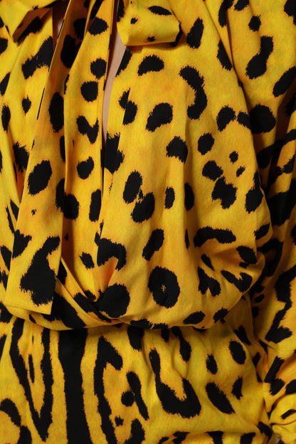 Dolce & Gabbana Gelber Leopard Langärmeliger Jumpsuit Kleid