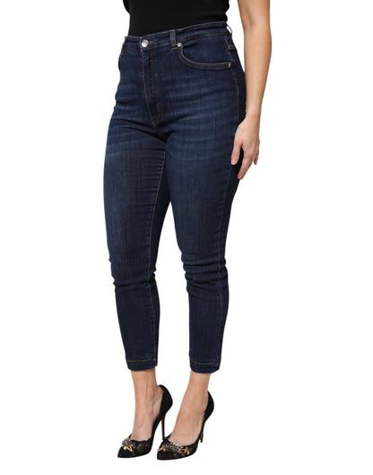 Dolce & Gabbana Blaue Cropped Denim Jeans mit hoher Taille aus Baumwolle