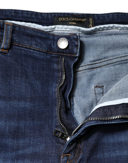 Dolce & Gabbana Blaue Cropped Denim Jeans mit hoher Taille aus Baumwolle
