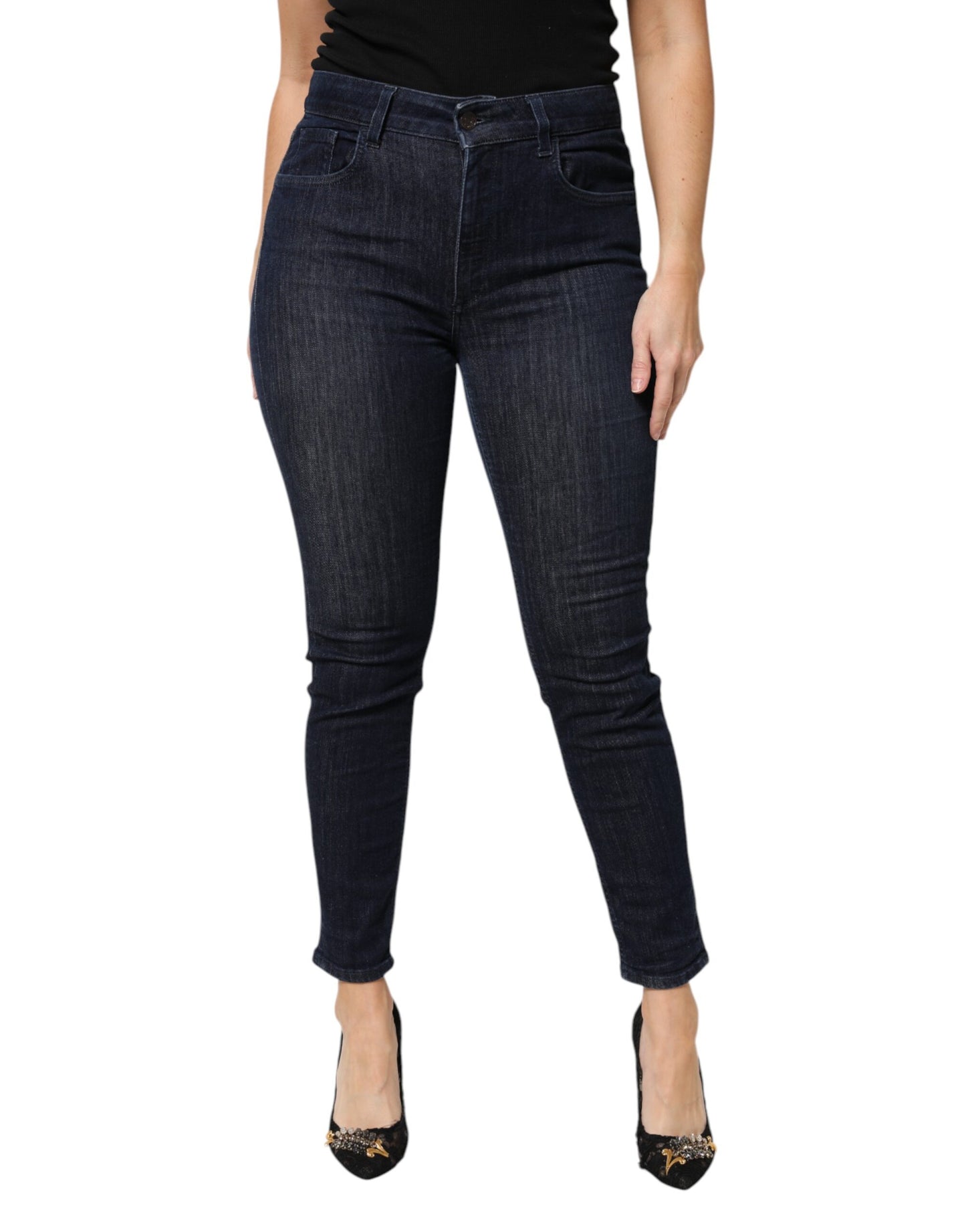 Dolce & Gabbana Dunkelblaue Baumwoll-Skinny-Cropped-Denim-Jeans