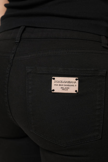 Dolce & Gabbana Schwarze Baumwolle Logo Mid Waist Skinny Denim Jeans