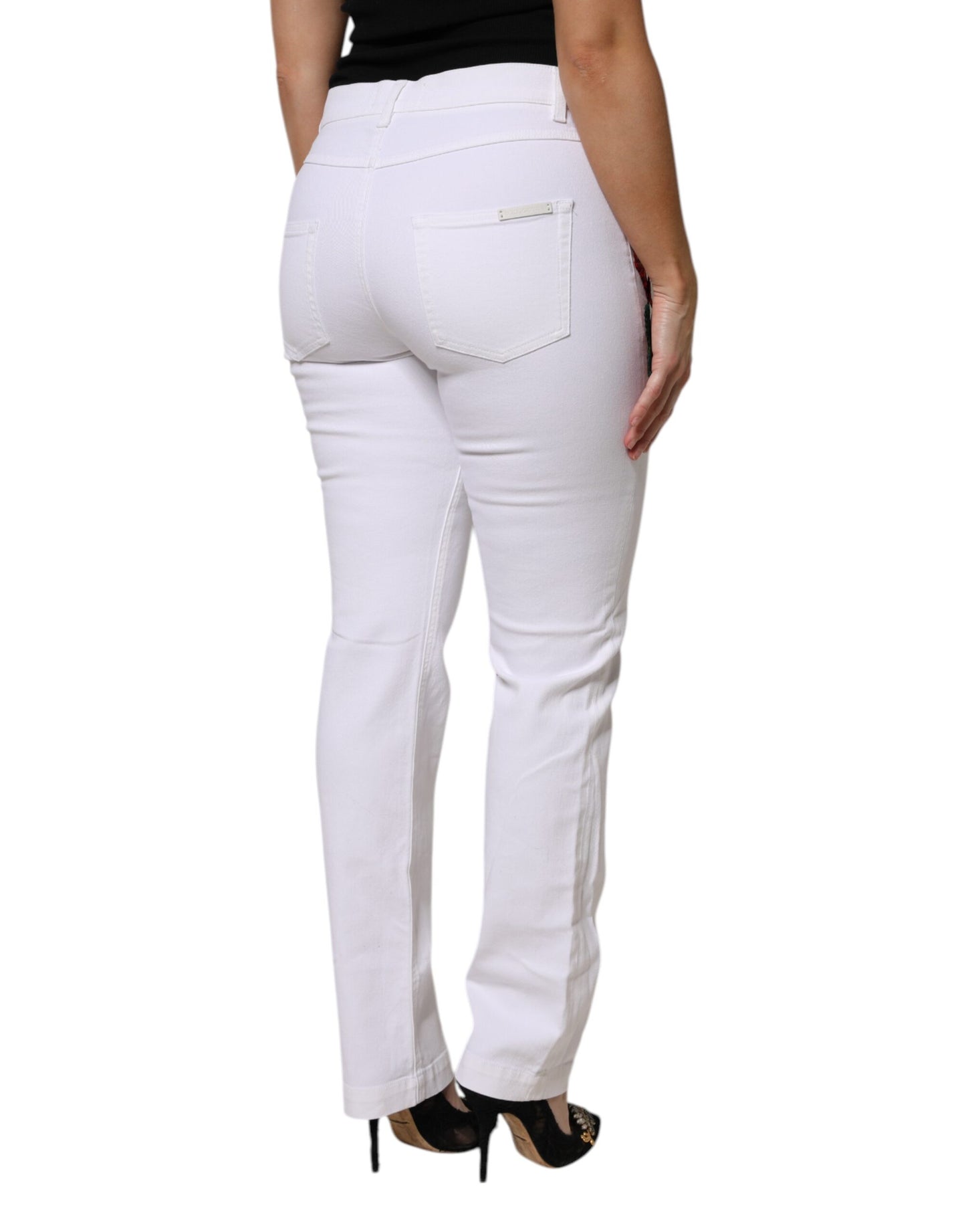 Dolce & Gabbana Weiße GIRLY Denim-Jeans mit Blumen und Pailletten