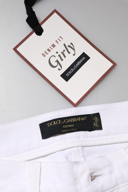 Dolce & Gabbana Weiße GIRLY Denim-Jeans mit Blumen und Pailletten