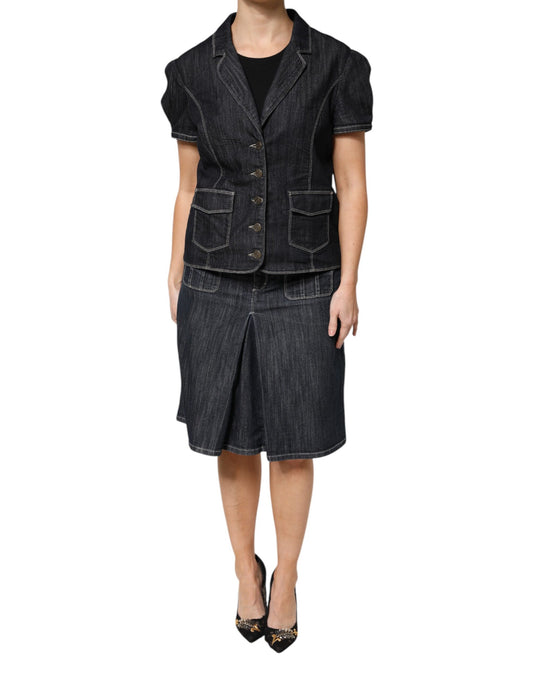 Escada Schwarzes Baumwollmischung Denim Top Rock Casual Set