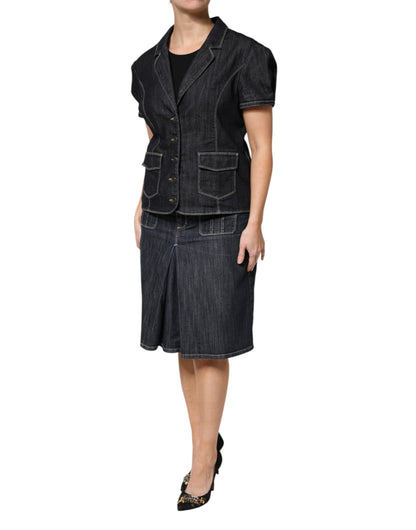Escada Schwarzes Baumwollmischung Denim Top Rock Casual Set