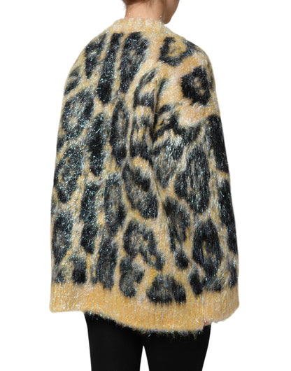 Dolce & Gabbana Multicolor Leopard Mohair Rundhalspullover