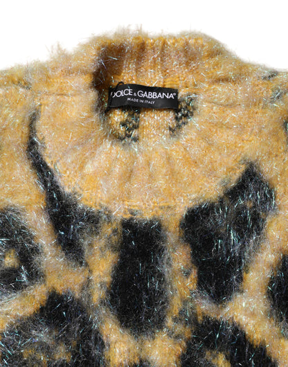 Dolce & Gabbana Multicolor Leopard Mohair Rundhalspullover