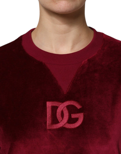 Dolce & Gabbana Roter Baumwollsamt-Pullover mit Rundhalsausschnitt