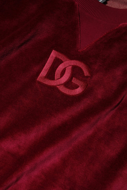 Dolce & Gabbana Roter Baumwollsamt-Pullover mit Rundhalsausschnitt