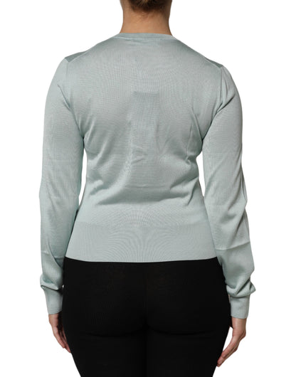 Dolce & Gabbana Hellgrüne Strickjacke aus Seide mit Knopfleiste