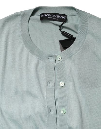 Dolce & Gabbana Hellgrüne Strickjacke aus Seide mit Knopfleiste
