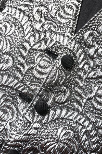 Dolce & Gabbana Silbernes ärmelloses Jacquard-Westenoberteil mit Blumenmuster