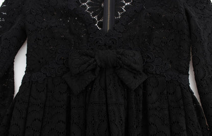 Dolce & Gabbana Schwarzes Ricamo Maxikleid in voller Länge gestrickt