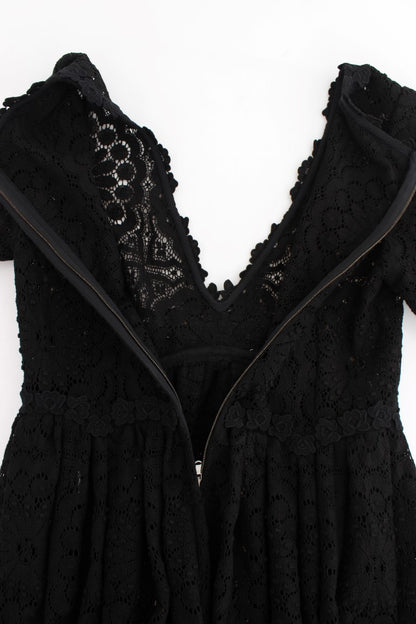 Dolce & Gabbana Schwarzes Ricamo Maxikleid in voller Länge gestrickt